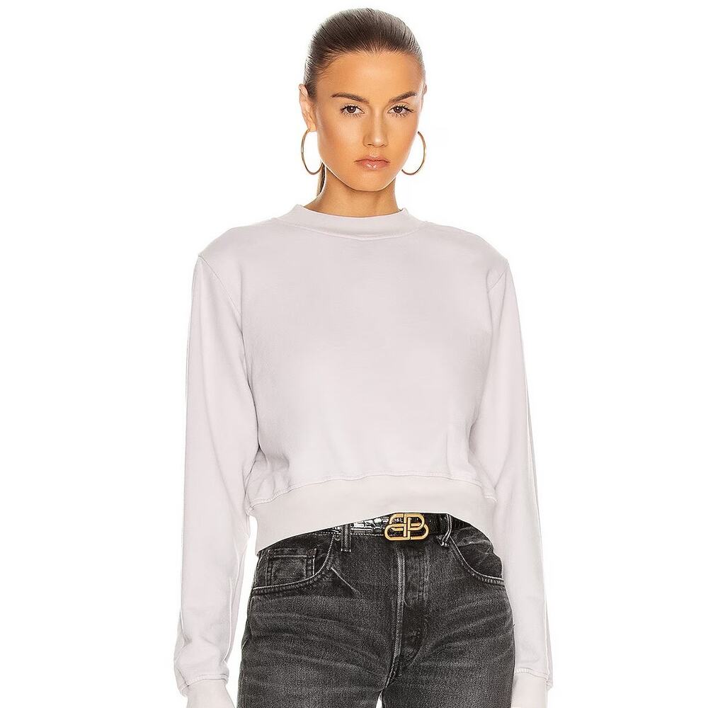 Cotton Citizen Milan Crew Neck Sweatshirt Small White Stone Cropped Long Sleeve